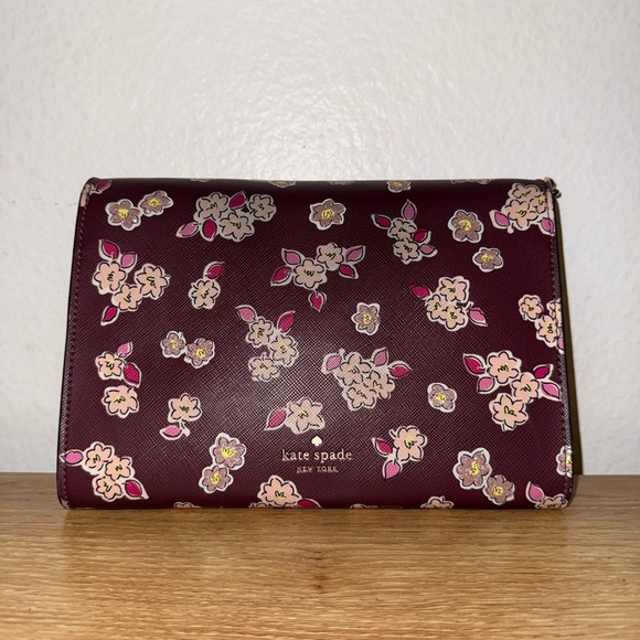 Kate Spade Tinsel Frosted Deep Berry Floral Flap Crossbody Clutch bag - Picture 5 of 16